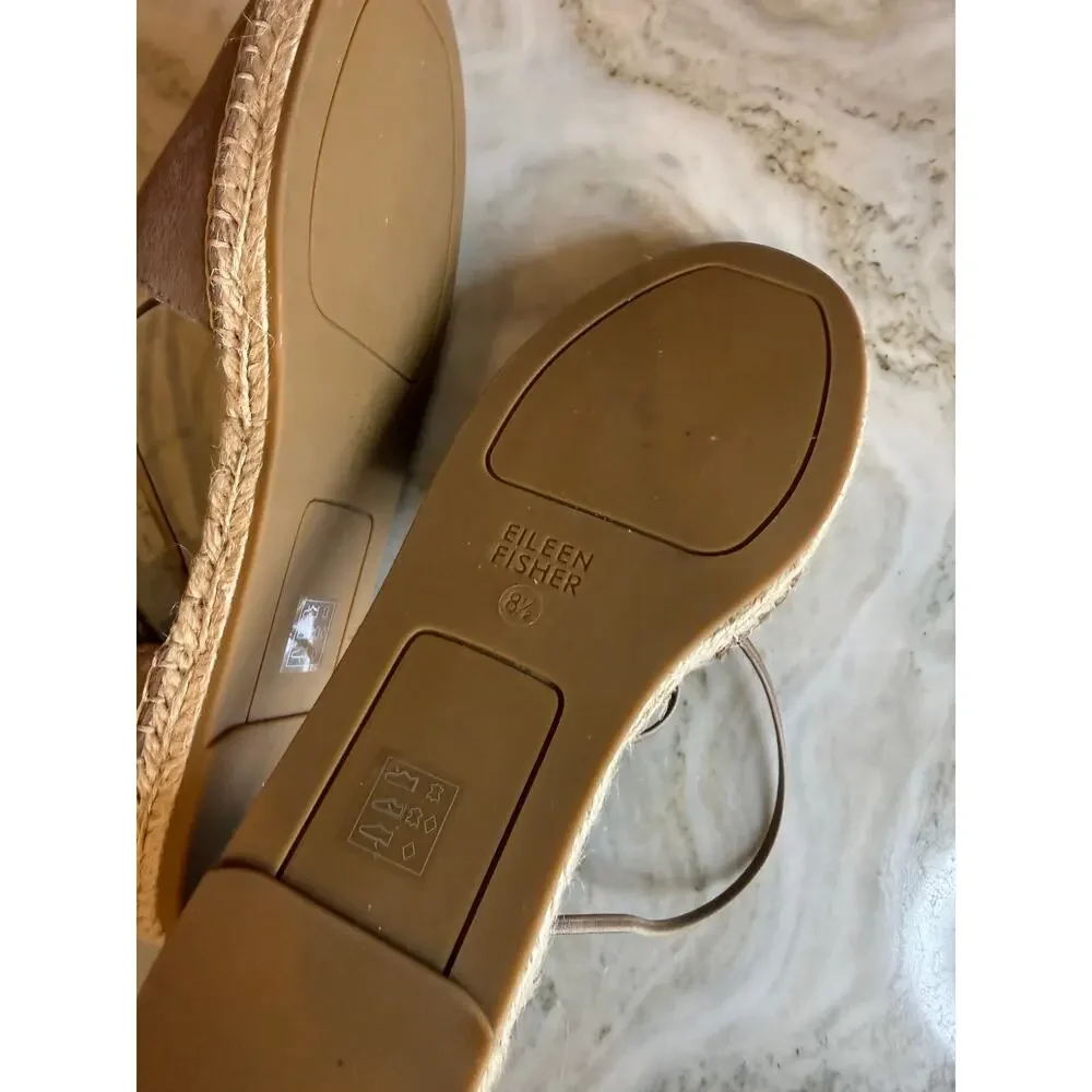 Eileen Fisher Laced Leather Espadrille Flat Sandals Platinum 8.5